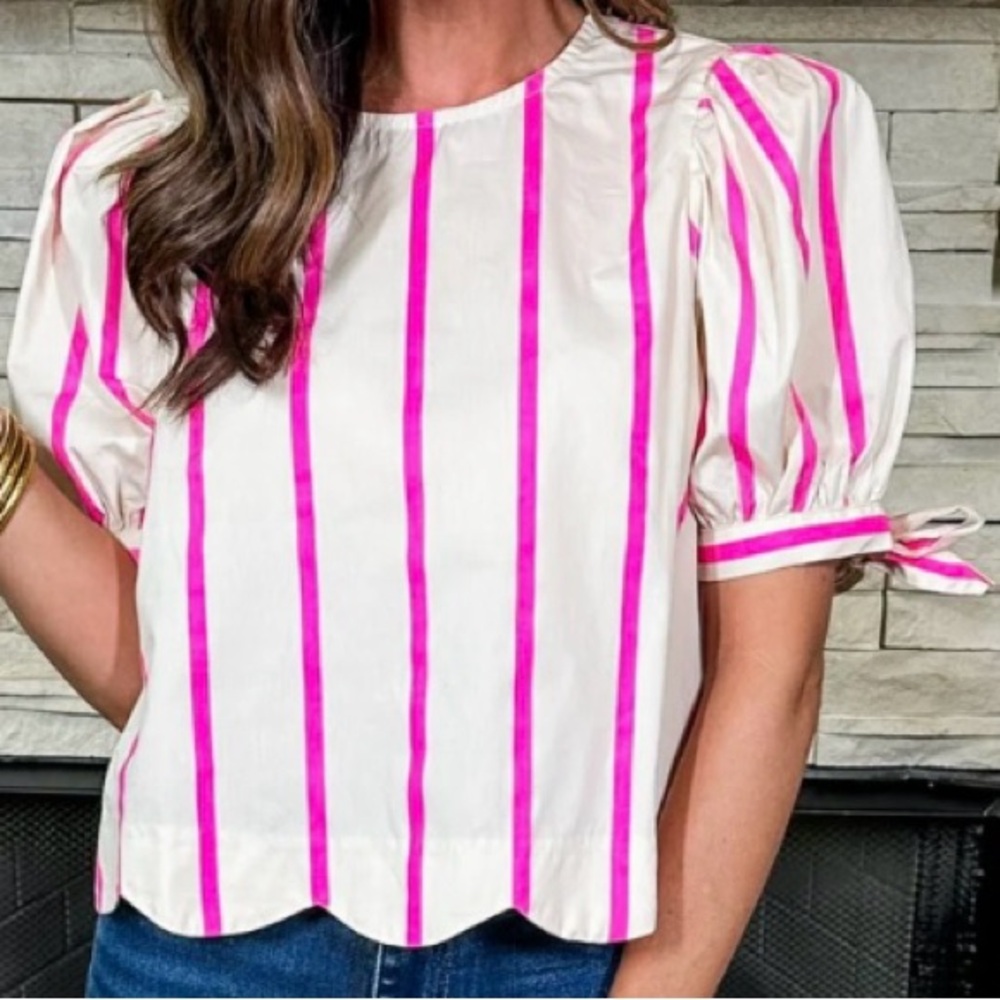Entro Pink Striped Short Sleeve Blouse